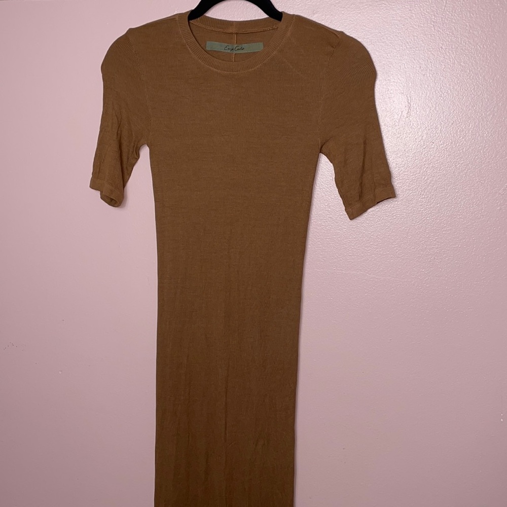 Enza Costa Brown Ribbed Midi Dress